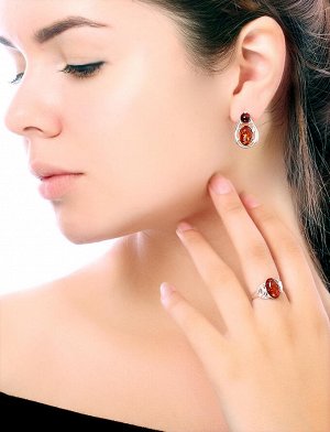 Серьги из натурального сверкающего янтаря чайного цвета «Пруссия»