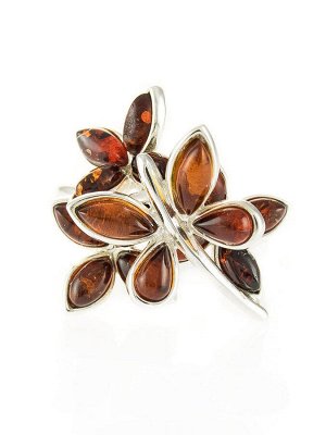 Объемное серебряное кольцо с янтарными вставками вишневого цвета «Лаванда», 506311256