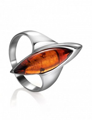 Изящное серебряное кольцо с вставкой натурального янтаря насыщенного коньячного цвета «Гауди»