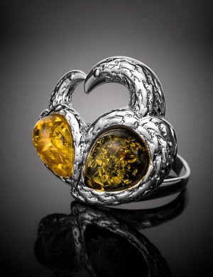 Яркое кольцо из серебра и балтийского янтаря «Лирика»