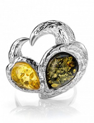Яркое кольцо из серебра и балтийского янтаря «Лирика»