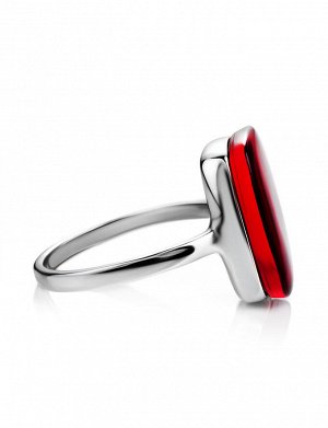 Стильное кольцо «Сангрил» из серебра с натуральным янтарём красного цвета, 906304325