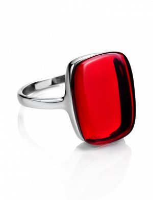 Стильное кольцо «Сангрил» из серебра с натуральным янтарём красного цвета, 906304325