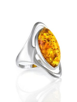 Крупное серебряное кольцо с овальной вставкой сверкающего лимонного янтаря «Аллегро», 5063211254