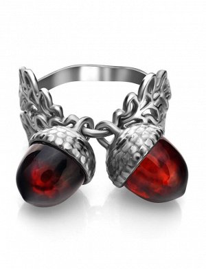 Необычное серебряное кольцо с вишнёвым янтарём «Жёлудь», 806311207