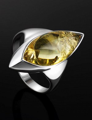 Серебряное кольцо c натуральным янтарем красивого лимонного цвета «Акация», 506311266