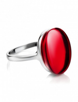 Красивое серебряное кольцо с вишнёвым янтарём «Сангрил»