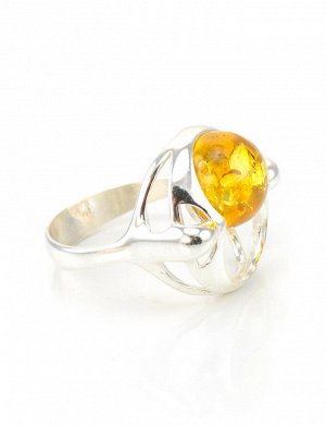 Стильное серебряное кольцо с круглой вставкой из натурального искрящегося лимонного янтаря «Орион», 506312374