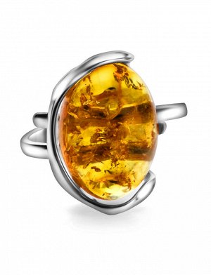 Нежное серебряное кольцо с натуральным искрящимся янтарем лимонного оттенка «Вивальди», 5063205198