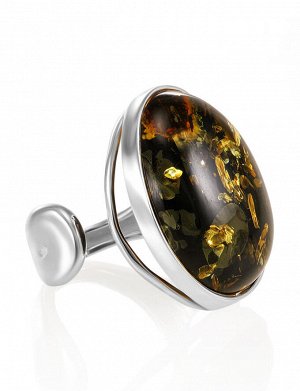 Серебряное кольцо с крупной вставкой из натурального янтаря «Глянец зеленый», 906305614