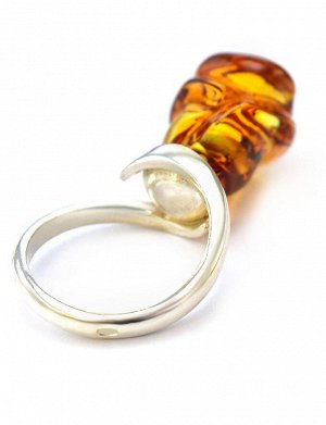 Серебряное кольцо из натурального коньячного янтаря «Розочка», 5063208298