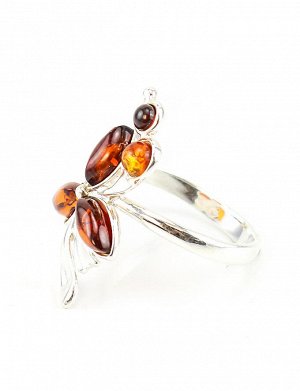 Нарядное серебряное кольцо с вставками из натурального вишневого янтаря «Орхидея», 506310231