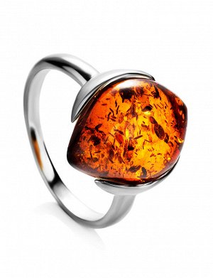 Серебряное кольцо с прозрачным янтарем чайного цвета «Кошачий глаз»