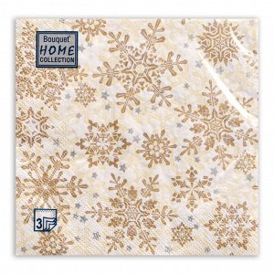 Салфетки новогодние бумажные Home Classic «Золотые снежинки на бежевом», 3 слоя, 33x33 см, 20 шт.