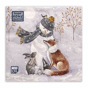 Салфетки новогодние бумажные Home Collection Classic «Снеговик и его друзья», 3 слоя, 33x33 см, 20 шт.