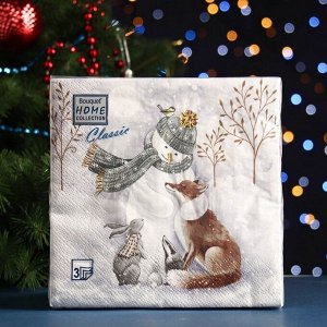 Салфетки новогодние бумажные Home Collection Classic «Снеговик и его друзья», 3 слоя, 33x33 см, 20 шт.