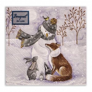 Салфетки новогодние бумажные Art Bouquet «Снеговик и его друзья», 3 слоя, 24x24 см, 25 шт.