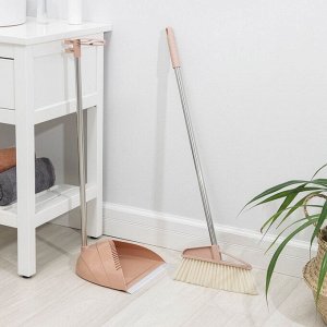 Щётка для пола Доляна: щётка 23x88 см, совок 26x26x73 см, бежевая