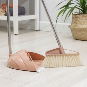 Щётка для пола Доляна: щётка 23x88 см, совок 26x26x73 см, бежевая