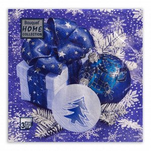Салфетки бумажные Home Collection «Новогодня композиция синяя», 3 слоя, 33x33 см, 20 шт.