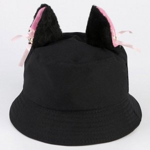 Панама детская «Кошка», с ушками, чёрная, р-р 54