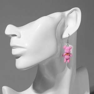 Серьги ассорти «Радость» медведи, цвет розовый в серебре