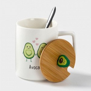 Кружка с крышкой и ложкой Avocado, 360 мл, керамика, цвет белый