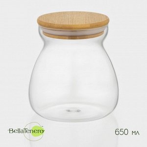 Банка для сыпучих продуктов BellaTenero «Бамбук», 650 мл, 11*12 см, с бамбуковой крышкой, стекло, прозрачная