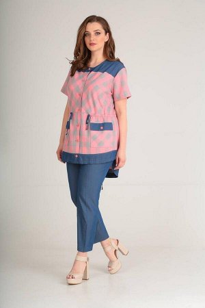 Комплект Комплект Anastasiya Mak 618 розовый 
Рост: 164 см.

Комплект женский двухпредметный, состоит из блузки и брюк. Блузка выполнена из ткани в клетку с отделкой из джинсовой ткани. Блузка прямог