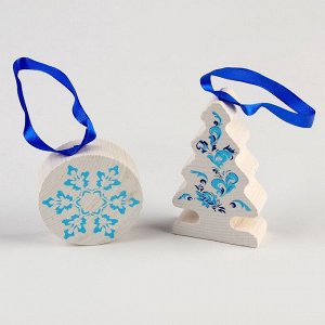 Елочные игрушки «Зимние узоры», 5 деталей, деревянные