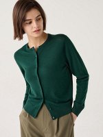 UNIQLO - легкий кардиган из шерсти мериноса с круглым вырезом - 55 GREEN