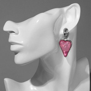 Серьги ассорти «Сердце» клубника, цвет розовый в серебре