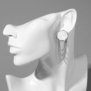 Серьги висячие «Диск» с цепями, цвет белый в серебре