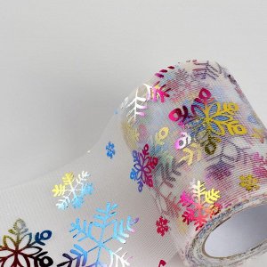 Фатин со снежинками, с разноцветным тиснением, 7.5 см, 9.1±0.5 м, 11±1 г/м², белый №33