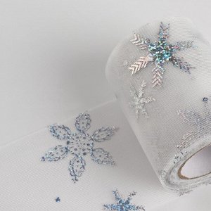 Фатин со снежинками, с голографией, 7.5 см, 9.1±0.5 м, 11±1 г/м², белый №33