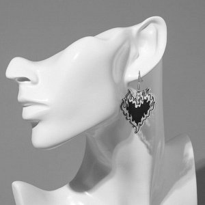 Серьги акриловые «Сердце» горящее, цвет чёрный