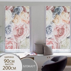 Штора рулонная 3D принт «Розы», блэкаут, 90x200 см (с учётом креплений 3.5 см)