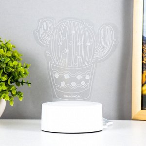 Светильник 3D RISALUX «Кактус», LED-ночник, белый 14x9.5x15 см
