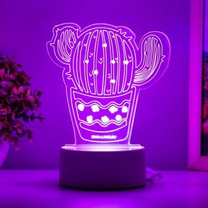 Светильник 3D RISALUX «Кактус», LED-ночник, белый 14x9.5x15 см