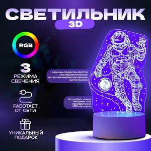 Светильник 3D RISALUX «Космонавт», LED-ночник, RGB, от сети, 9.5x10x21 см