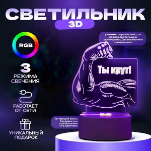 Светильник 3D RISALUX «Ты крут», LED-ночник, RGB, от сети, 12.8x9.5x14.5 см