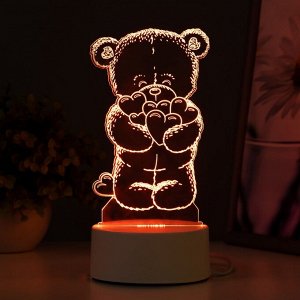 Светильник 3D RISALUX «Мишутка», LED-ночник, RGB, от сети, 9.5x9.5x16 см