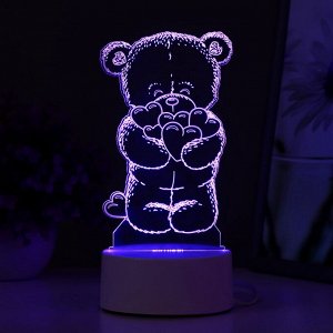 Светильник 3D RISALUX «Мишутка», LED-ночник, RGB, от сети, 9.5x9.5x16 см