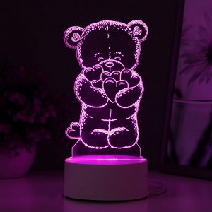 Светильник 3D RISALUX «Мишутка», LED-ночник, RGB, от сети, 9.5x9.5x16 см