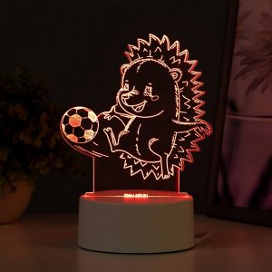 Светильник 3D ночник RISALUX «Ежик футболист», LED RGB, от сети, 14.7?9.5?14.8 см