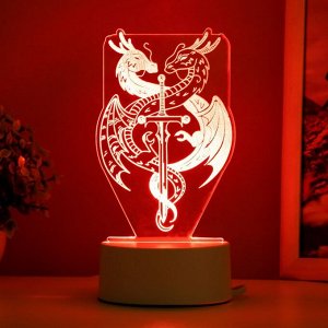 Светильник 3D RISALUX «Два дракона», LED-ночник, белый, 10x9.5x16 см
