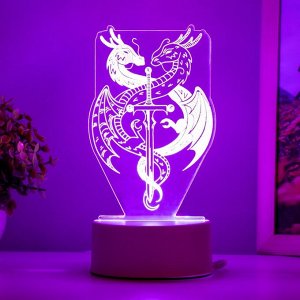 Светильник 3D RISALUX «Два дракона», LED-ночник, белый, 10x9.5x16 см