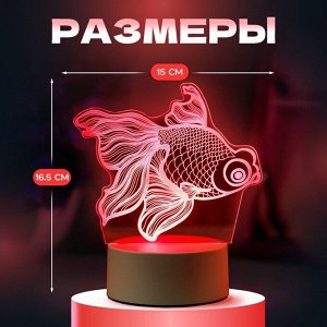 Светильник 3D ночник RISALUX «Рыбка», LED RGB, от сети, 9.5?15?16.5 см