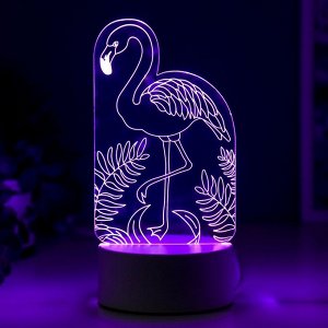 Светильник 3D RISALUX «Фламинго», LED-ночник, RGB, от сети, 9.5x10x19.5 см