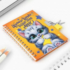 Записная книжка на замочке А6, 50 л. «Хорошего котика должно быть много»
